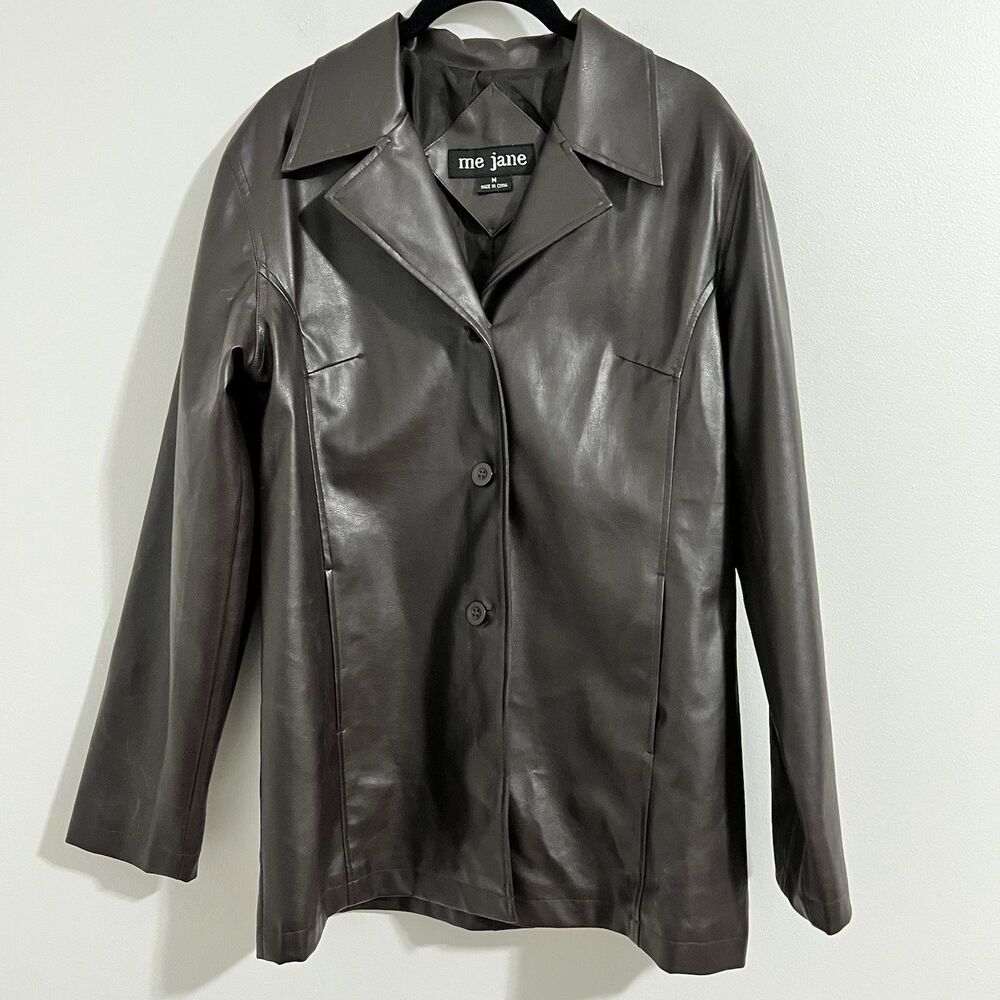 Me Jane Jacket Size M Brown Faux Leather Blazer Y2K 90s Retro Style Bohemian
